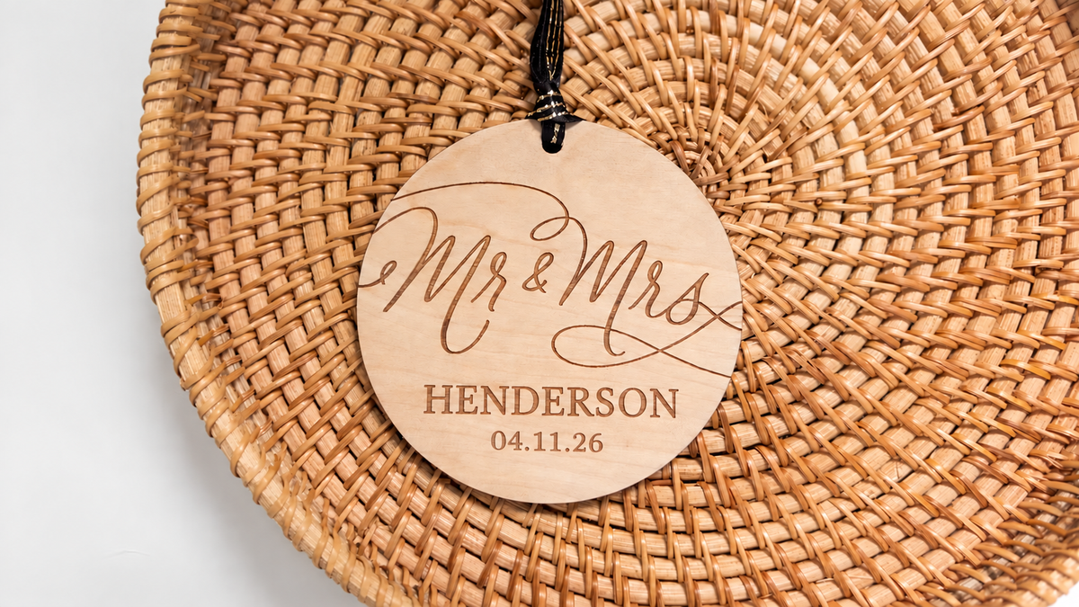 Mr and Mrs Engraved Birch Wood Ornament