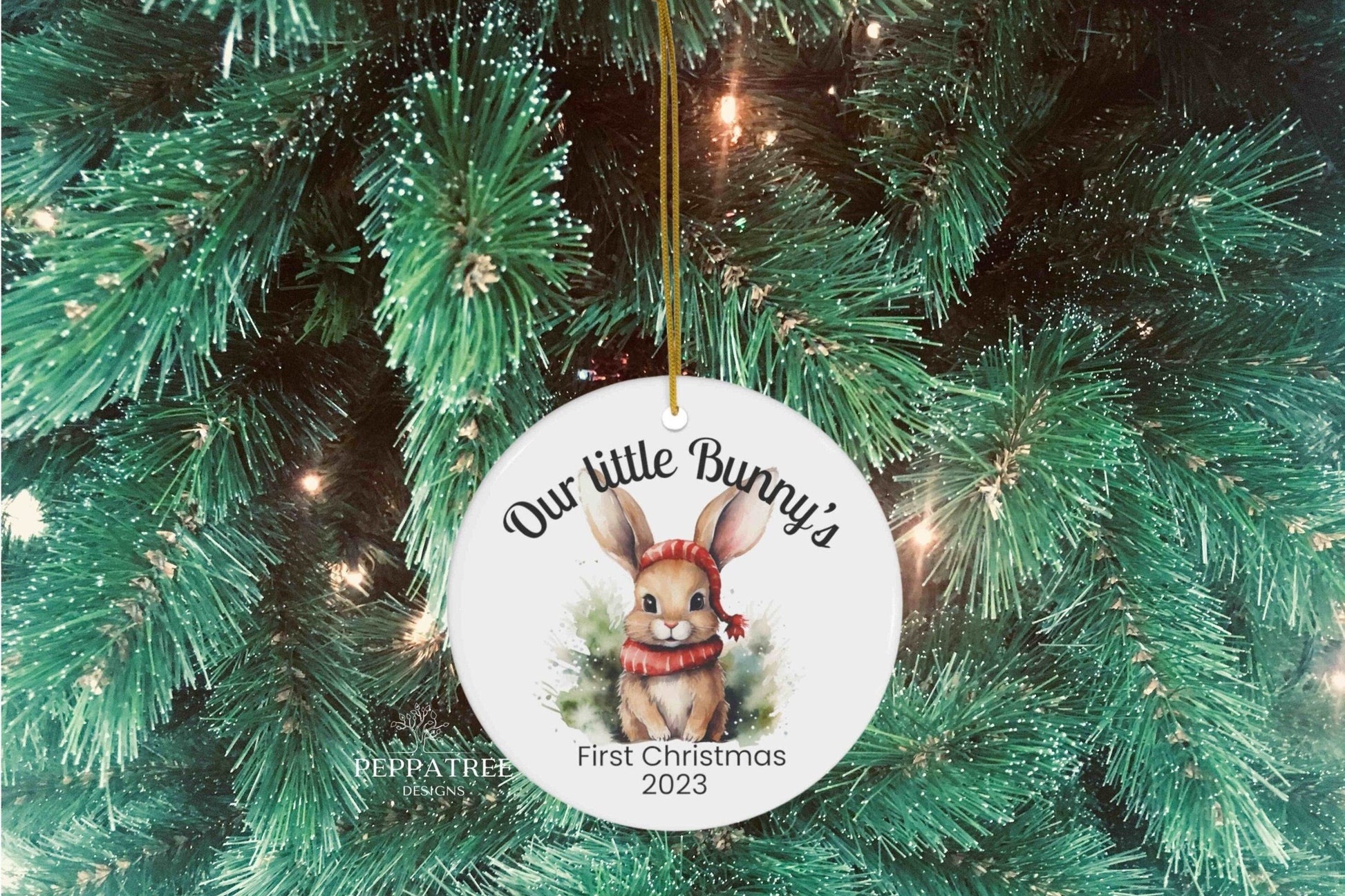 Christmas Bunny Ornament, Rabbit Ornament, 1st Christmas Ornament, Personalised Ornament, Baby Gift, Christmas Ornament, #3 - PeppaTree Designs
