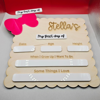 Personalised First Day of School Board | Reusable Photo Prop - Bow - PeppaTree Designs