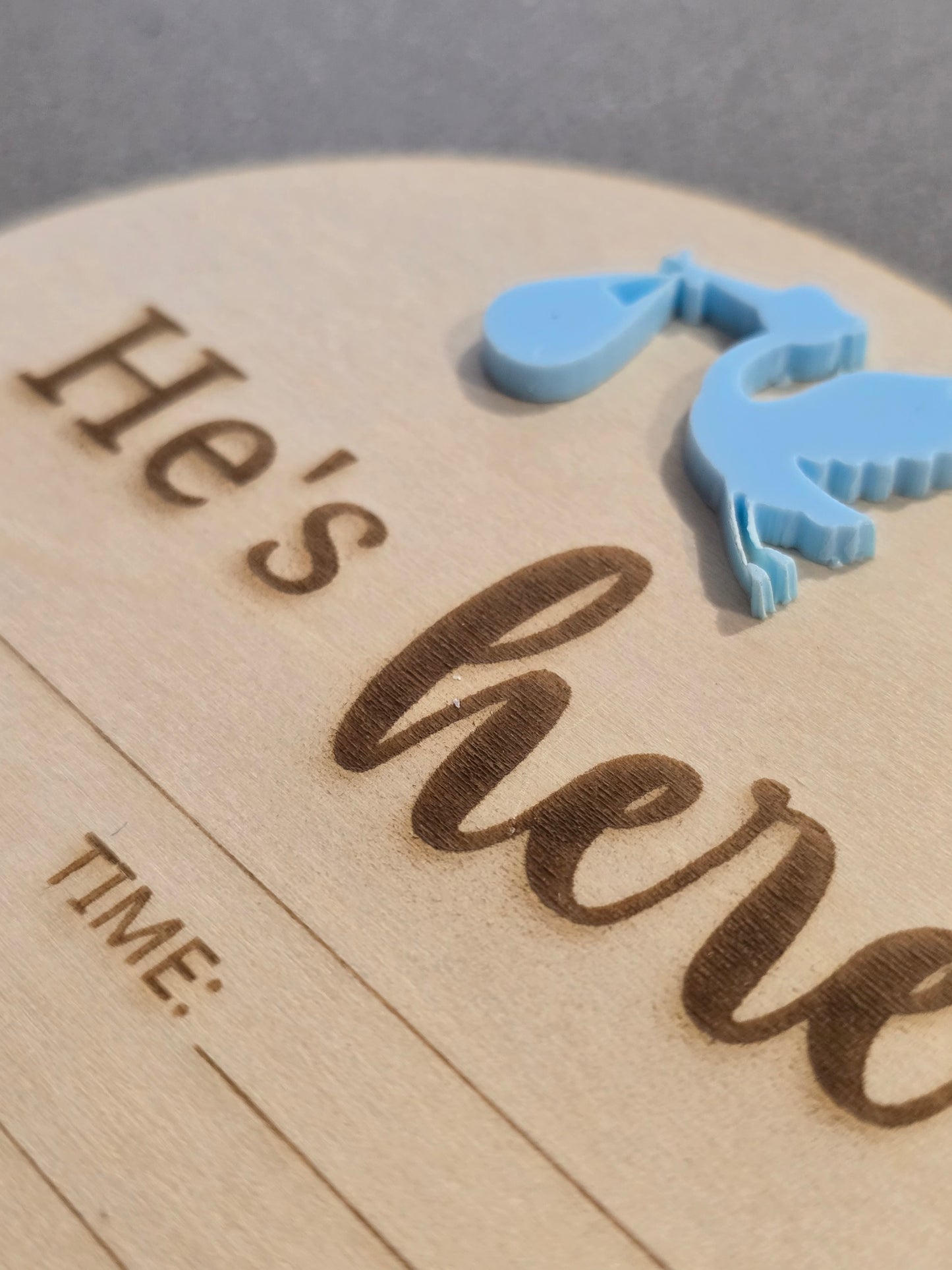 He's here or She's here Stock Baby Announcement Disc