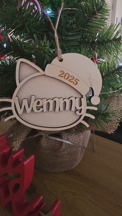 Cat Face Wooden Ornament | Personalized Christmas Decoration - Unfinished - PeppaTree Designs