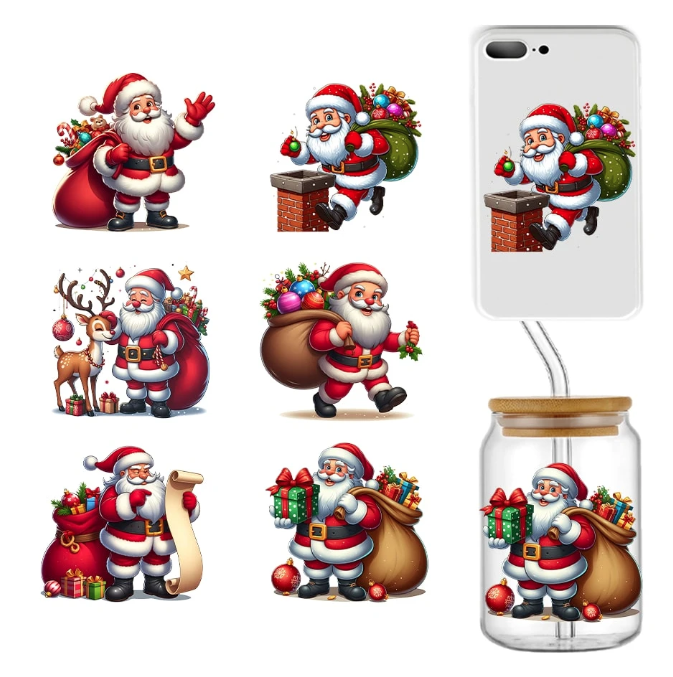 Santa Cute Christmas UV DTF Transfer | DiY Transfer Stickers