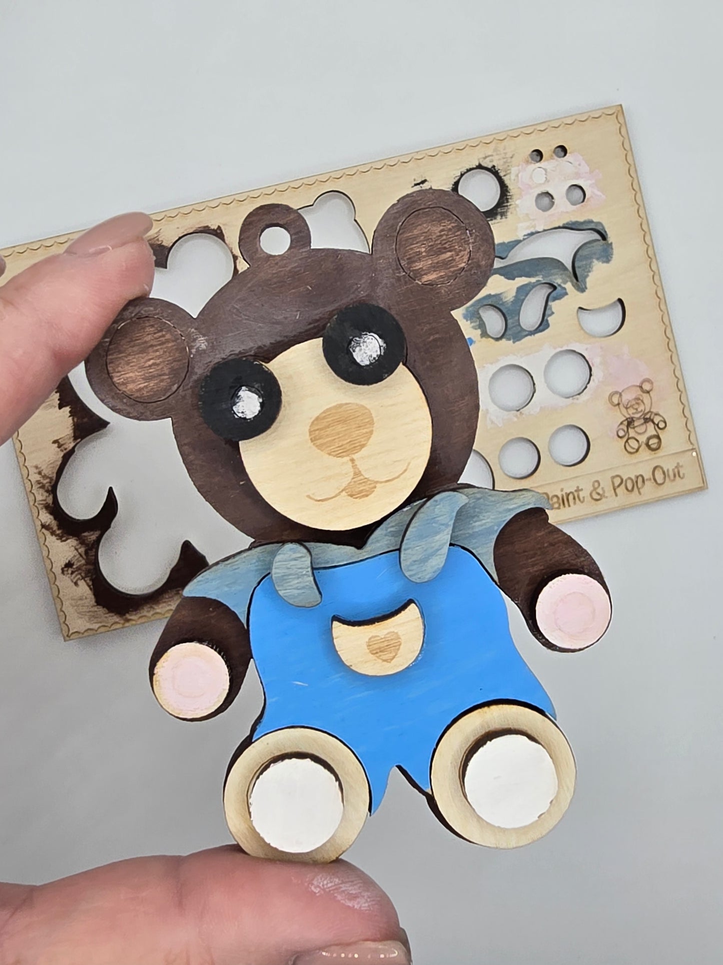 Laser cut Valentines Bear paint and pop out kit by PeppaTree Designs featuring a cute teddy bear ornament.