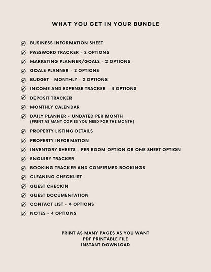 Airbnb Minimalist Host Management Planner | PDF Downloadable Planner - PeppaTree Design Store