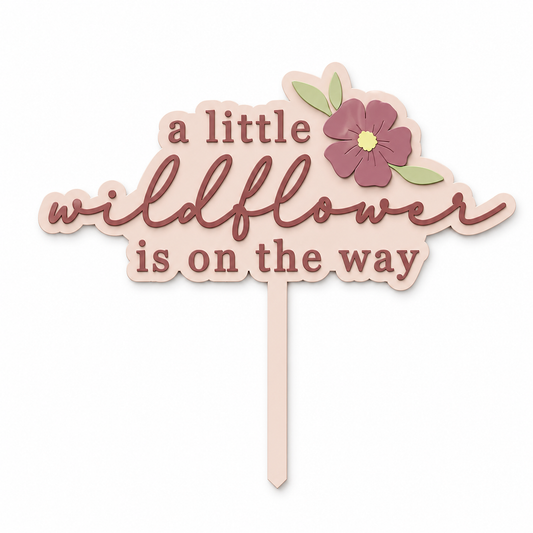 PeppaTree Designs wildflower cake topper with delicate floral accents for celebration cake decoration.