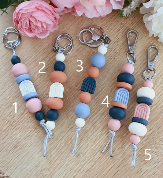 Boho Arch in Baby Pink Dusky Rose Clay Storm Blue White | Handmade Keyring or Lanyard - PeppaTree Design Store