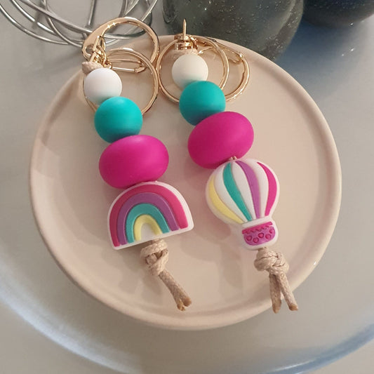 Mini Rainbow Bead or Hot Balloon Keyring | Handmade Keyrings | Silicone Beaded Bag Tag Keyring - PeppaTree Design Store