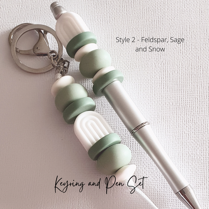 "Sage Green Garden Collection" Keyring and Beaded Pen Set - PeppaTree Design Store