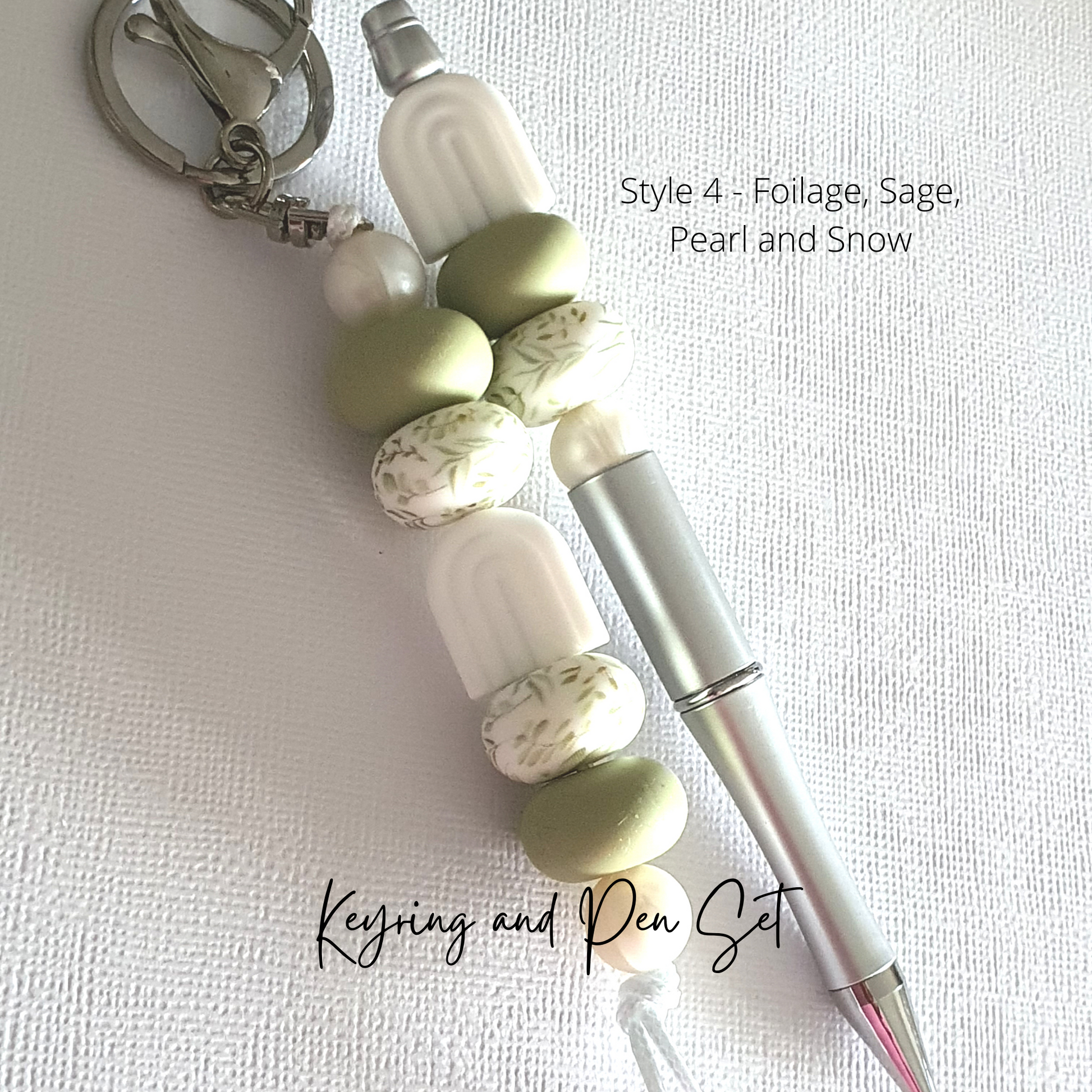 "Sage Green Garden Collection" Keyring and Beaded Pen Set - PeppaTree Design Store