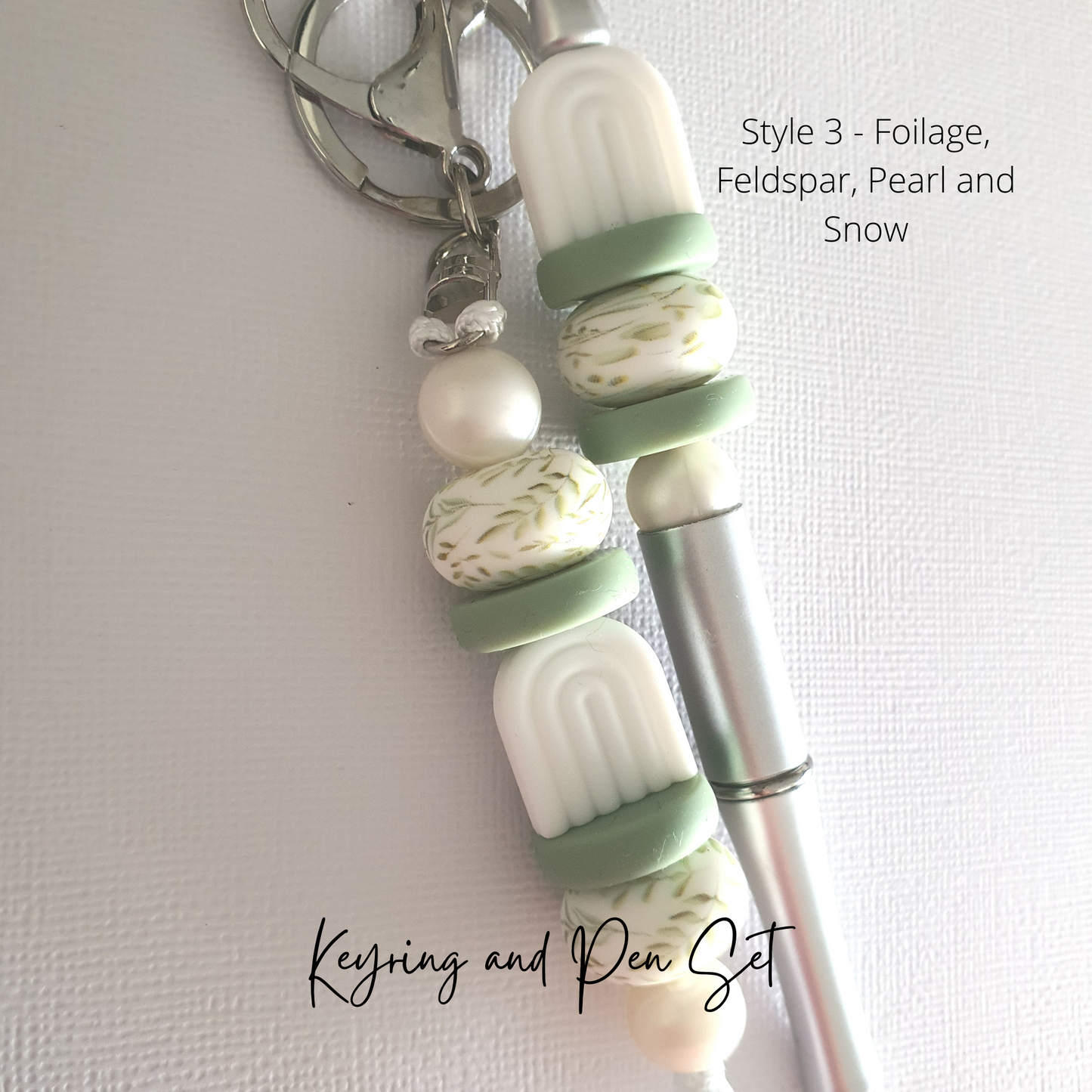 "Sage Green Garden Collection" Keyring and Beaded Pen Set - PeppaTree Design Store