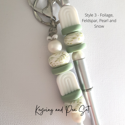 "Sage Green Garden Collection" Keyring and Beaded Pen Set - PeppaTree Design Store