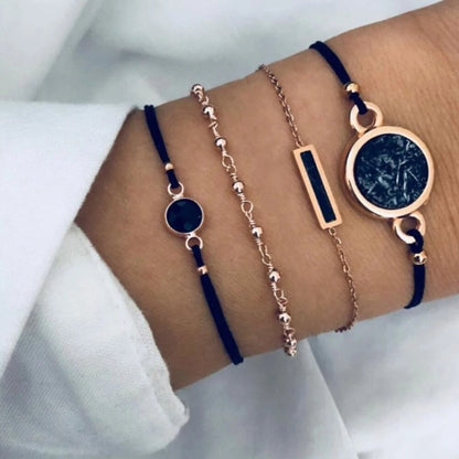 Bohemian Black Onyx  and Gold Bead Bracelet Set | Chic Style Set - PeppaTree Design Store