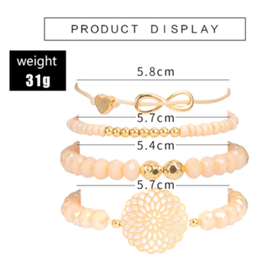Gold Eternity Love Heart Bohemian Natural Stone Bead Bracelet Set | Chic Tropical Style Set - PeppaTree Design Store