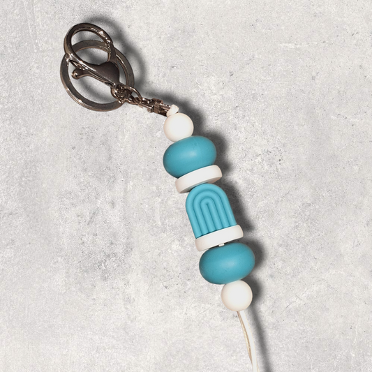 Boho Arch in Teal Blue and White Silicone Beaded Keyring | Handmade Keyring or Lanyard - PeppaTree Design Store
