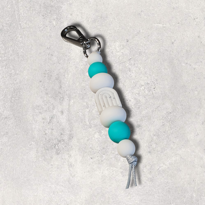 Boho Arch in Turquoise and White Granite Silicone Beaded Keyring | Handmade Keyring or Lanyard - PeppaTree Design Store