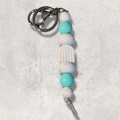 Boho Arch in Turquoise and White Granite Silicone Beaded Keyring | Handmade Keyring or Lanyard - PeppaTree Design Store