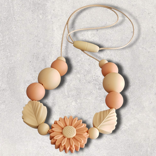 Daisy and Leaf Silicone Bead Necklace in Cream Peach | Handmade Necklace | Jewellery - PeppaTree Design Store