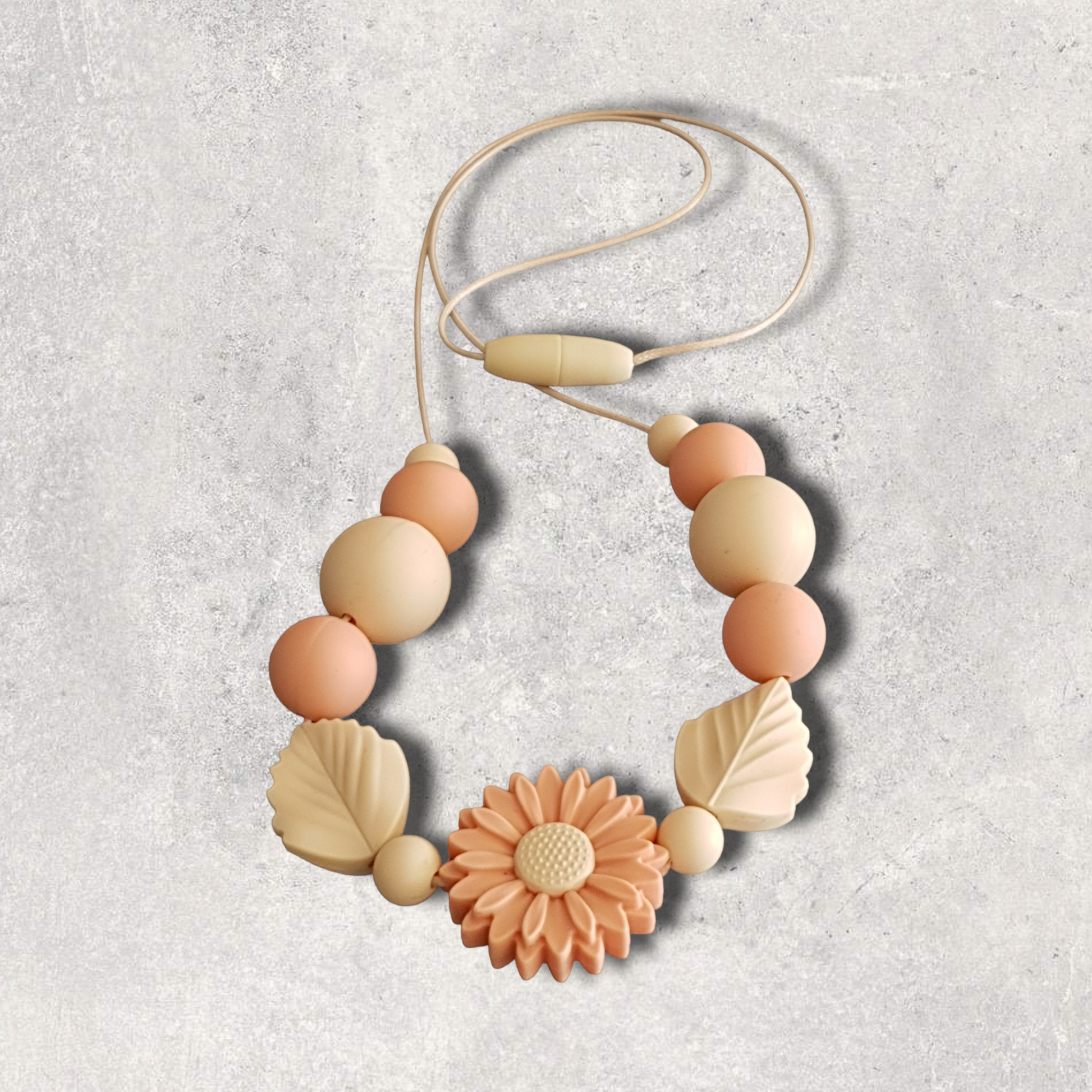 Daisy and Leaf Silicone Bead Necklace in Cream Peach | Handmade Necklace | Jewellery - PeppaTree Design Store