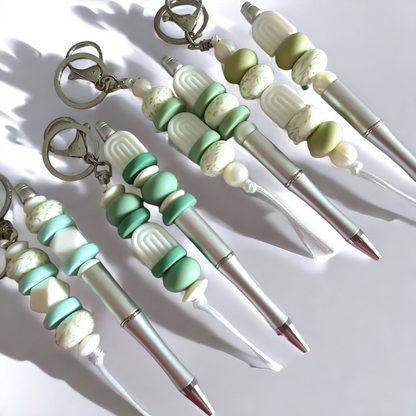 "Sage Green Garden Collection" Keyring and Beaded Pen Set - PeppaTree Design Store