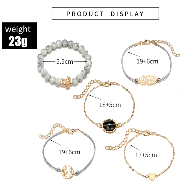 Bohemian Onyx Natural Stone Bead Bracelet Set | Chic Tropical Style Set - PeppaTree Design Store