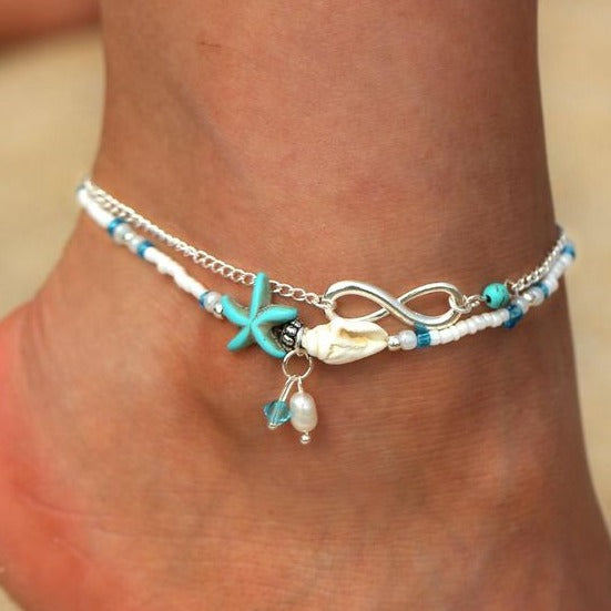 Jade Starfish Conch Shell Anklet Beads | Bracelet Women | Vintage Boho Summer Beach Foot Jewelry - PeppaTree Design Store
