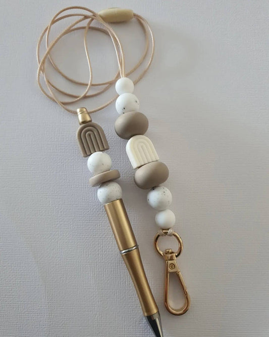 Silicone Arch Beaded PEN and LANYARD Set in BOHO Earth Tones - PeppaTree Design Store