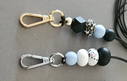 Hexagon or Abacus Collection | Black/Dusky Blue/Gold/White | Handmade Keyring or Lanyard - PeppaTree Design Store
