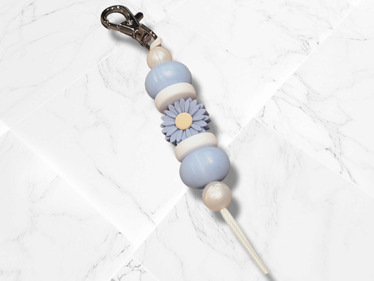 Mini Daisy Silicone Beaded Keyring | "Pearl Blue" Collection | Bag Tag Keyring Lanyard - PeppaTree Design Store